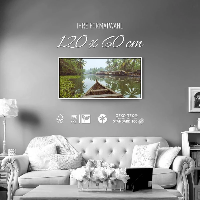 Flüsse & Seen Kumarakom Indien im weißen Bilderrahmen, 120x60cm