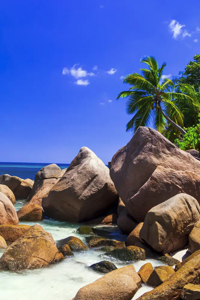 Poster 40x60cm im Hochformat, Insel Praslin Seychellen Strand & Meer