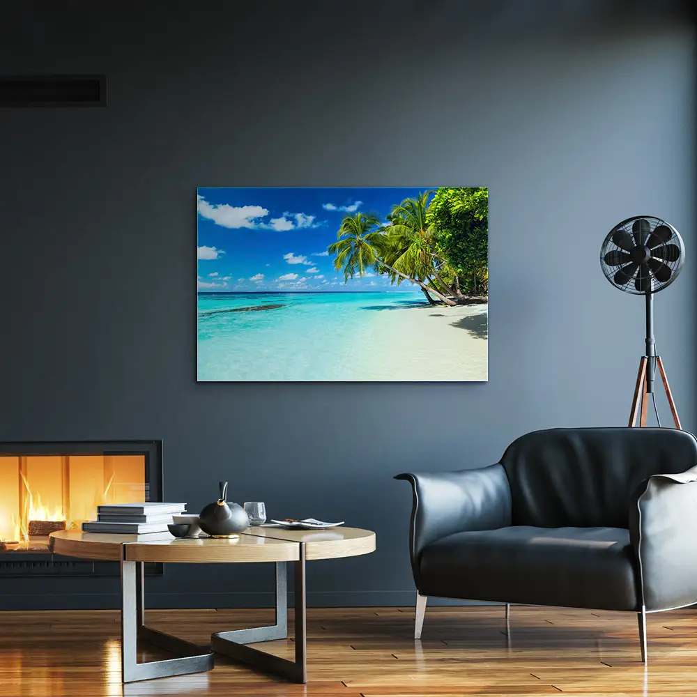 Strand & Meer Sandstrand mit Palmen als Acrylglas Bild 120x60cm