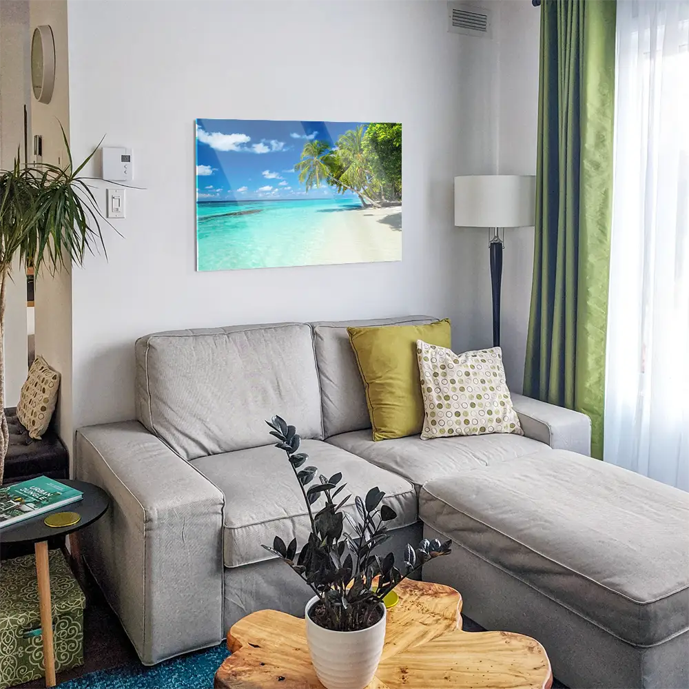 Acrylglasbild 150x50cm groß Strand & Meer Sandstrand mit Palmen