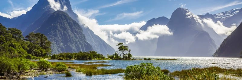Berge & Gebirge Neuseeland Milford Sound Fjord als Leinwand Bild 150x50cm