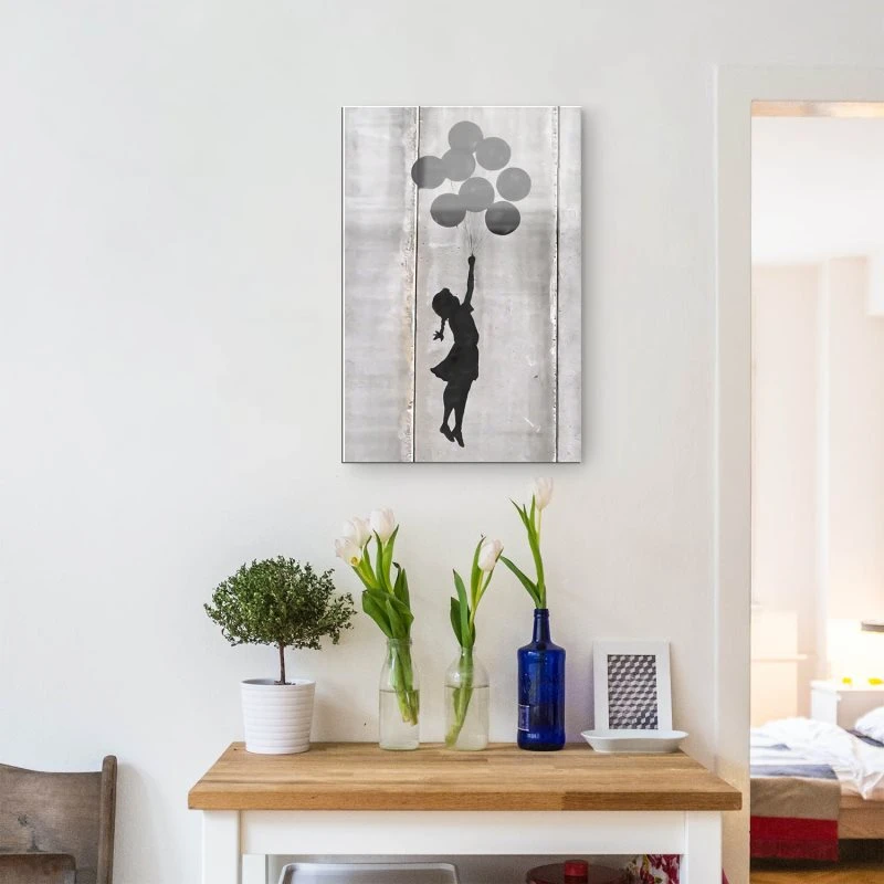 Banksy im Hochformat, 100x150cm Girl with ballons als XXL Acrylglasverbund Bild