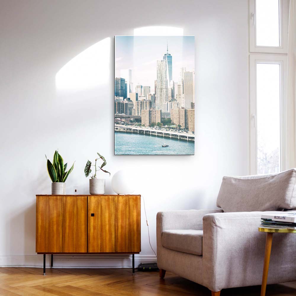 Skyline NYC Manhatten mit Bridge als Acrylglasverbund Bild 150x50cm