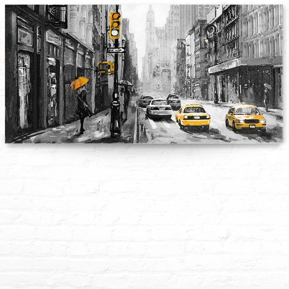 Panorama Acrylglasbild 180x90cm Skyline Gemäldeoptik, schwarz weiß, 