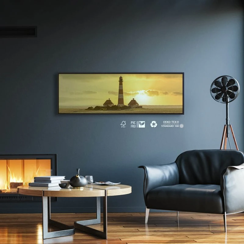 Strand & Meer Leuchtturm Westerheversand im schwarzen Bilderrahmen, 150x50cm