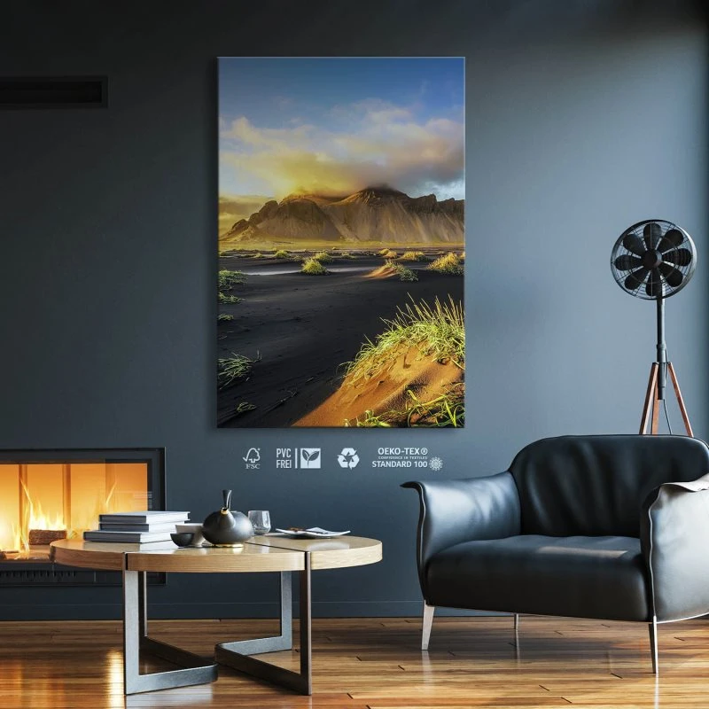 Leinwandbild 40x60cm Hochformat, Berge & Gebirge Vestrahorn Island