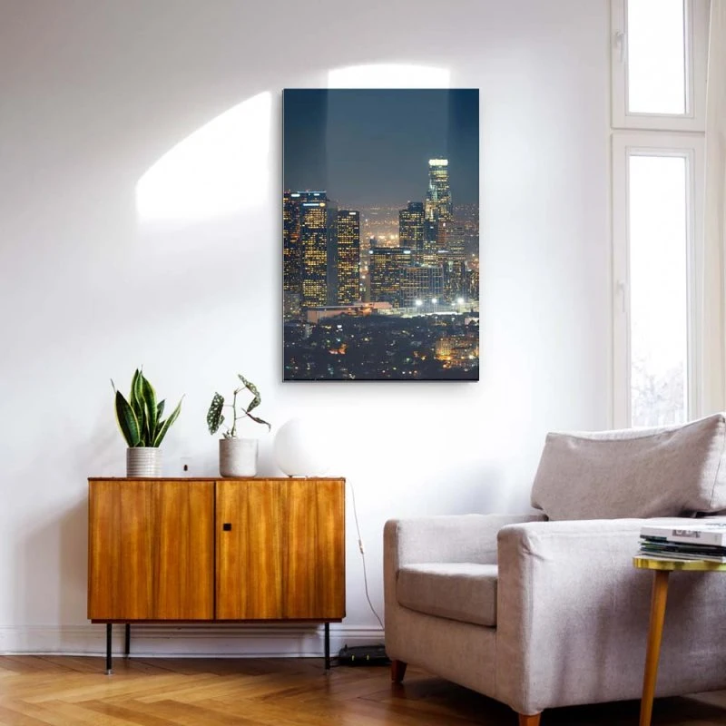 Skyline Los Angeles Nachts als Alu-Dibond Bild 80x80cm