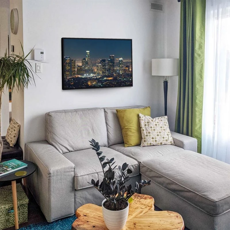 Skyline Los Angeles Nachts im schwarzen Bilderrahmen, 180x90cm