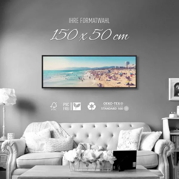 Strand & Meer Santa Monica Beach Los Angeles im schwarzen Bilderrahmen, 150x50cm
