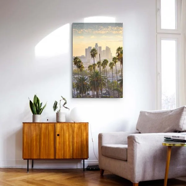Skyline Los Angeles Palmen als Alu-Dibond Bild 50x50cm