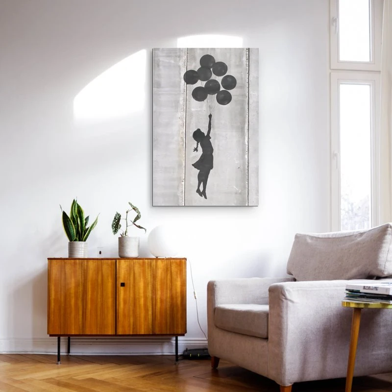 XXL Banksy Alu-Dibond Bild im Hochformat 100x150cm, Motiv Girl with ballons