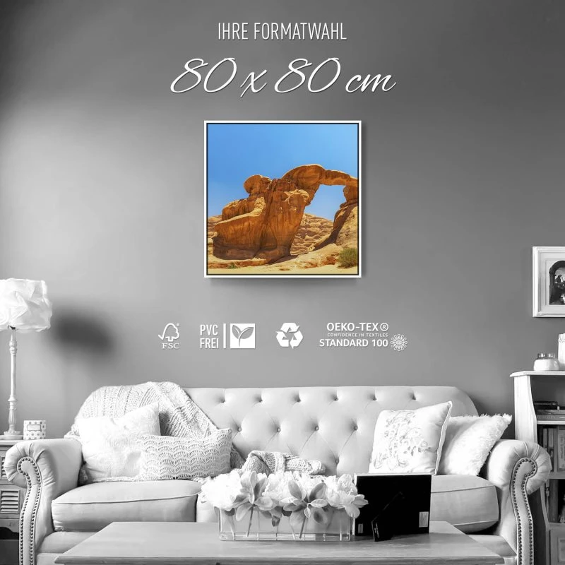 Berge & Gebirge Wadi Rum Wüste im weißen Bilderrahmen, 80x80cm