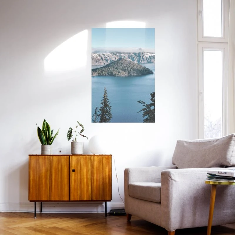 Poster 40x60cm im Hochformat, Crater Lake Vulkan Flüsse & Seen
