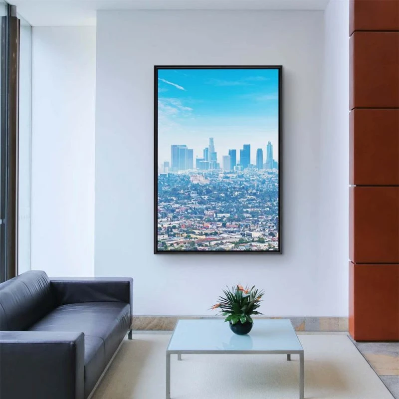 Skyline Los Angeles Panorama im Hochformat 60x90cm mit schwarzen Bilderrahmen