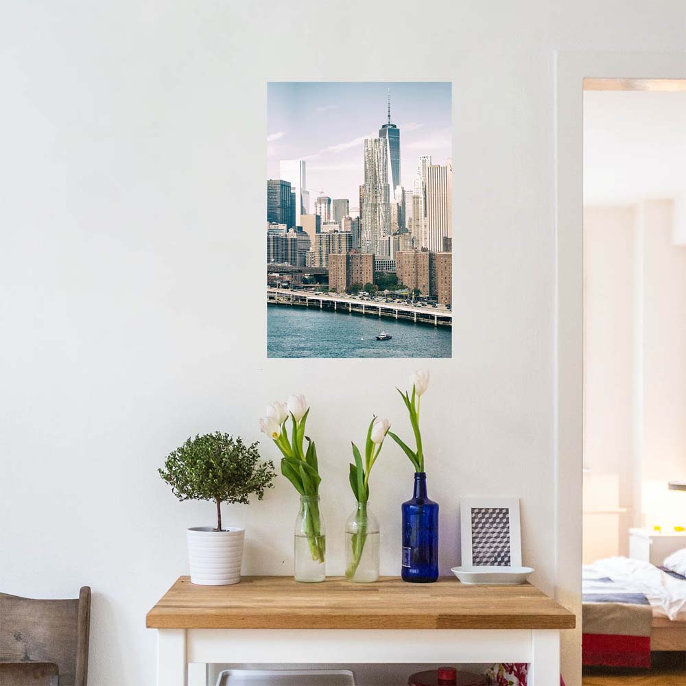 Poster 60x90cm im Hochformat, NYC Manhatten mit Bridge Skyline