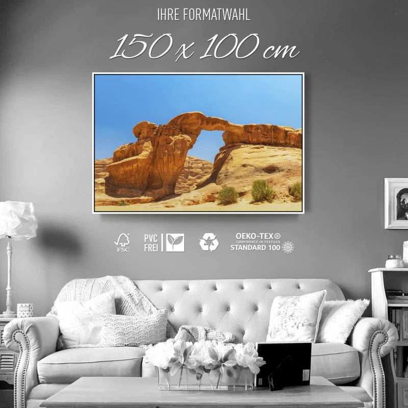 Berge & Gebirge Wadi Rum Wüste im weißen Bilderrahmen, 150x100cm