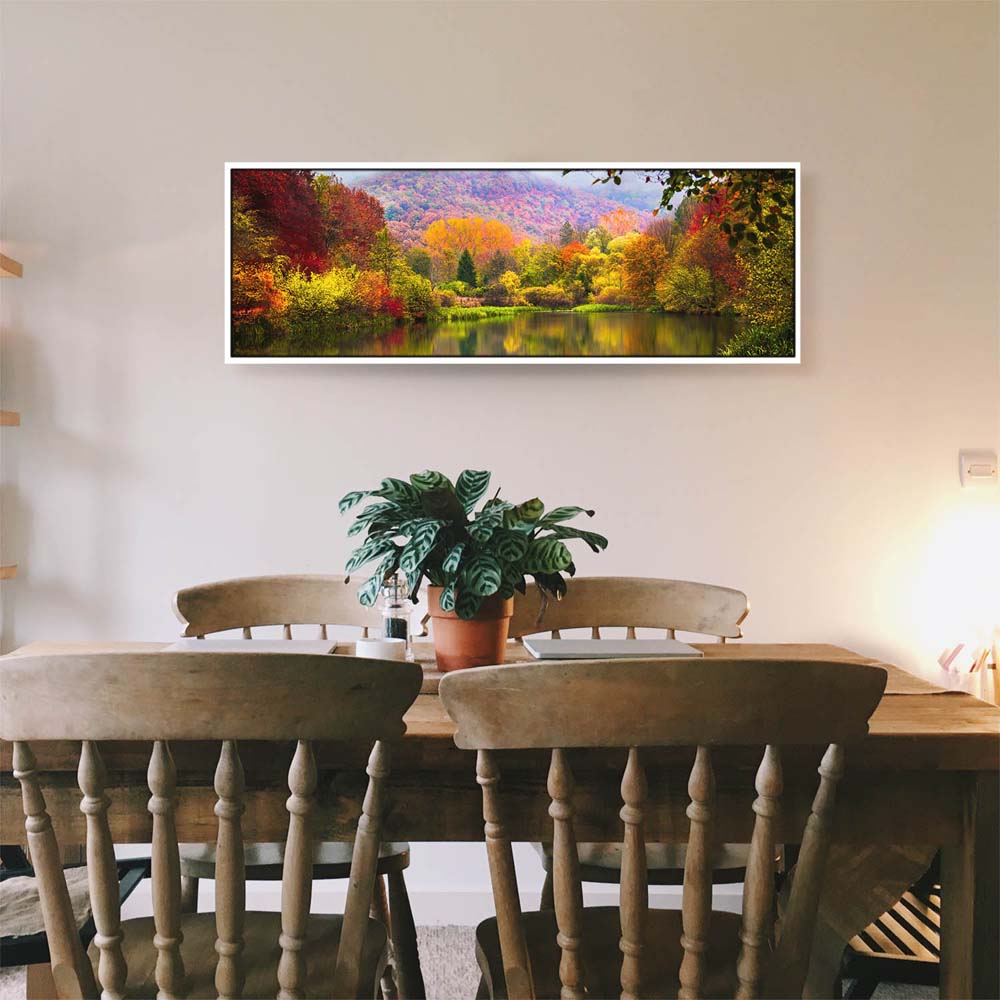 Wald & Bäume Lake Grza Serbien im weißen Bilderrahmen, 150x50cm