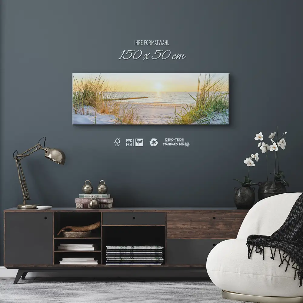Strand & Meer Ostsee Sonnenuntergang als Leinwand Bild 150x50cm