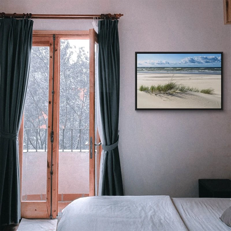 Strand & Meer Dünengras Ostsee im schwarzen Bilderrahmen, 120x60cm