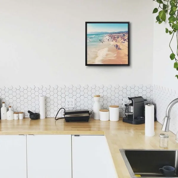 Strand & Meer Santa Monica Beach Los Angeles im schwarzen Bilderrahmen, 110x50cm