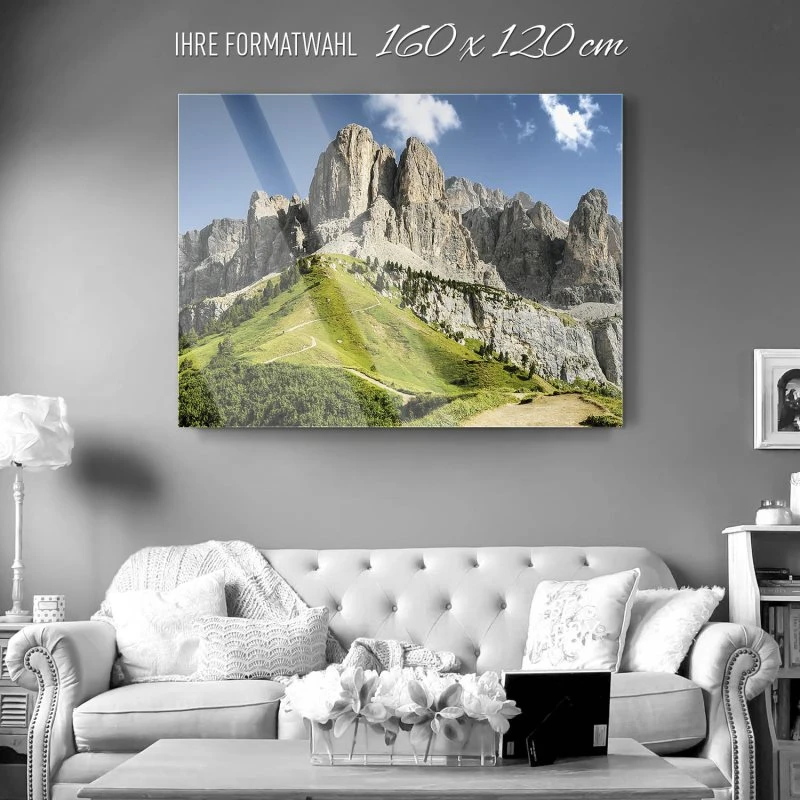 Acrylglasbild XXL, Berge & Gebirge Dolomiten Panorama 160x120cm groß