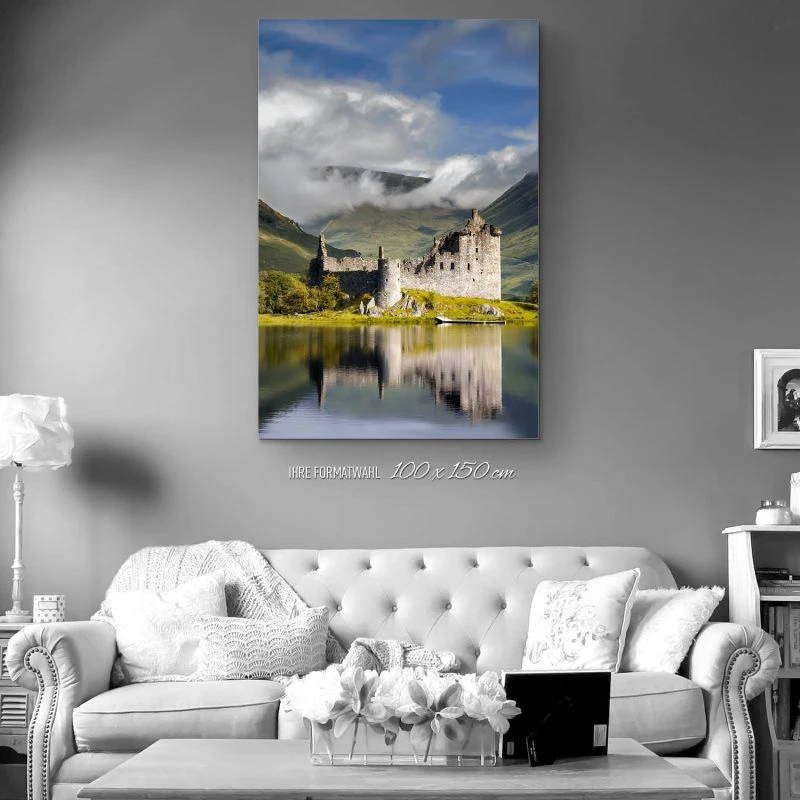 XXL Berge & Gebirge Alu-Dibond Bild im Hochformat 100x150cm, Motiv Kilchurn Castle Schottland