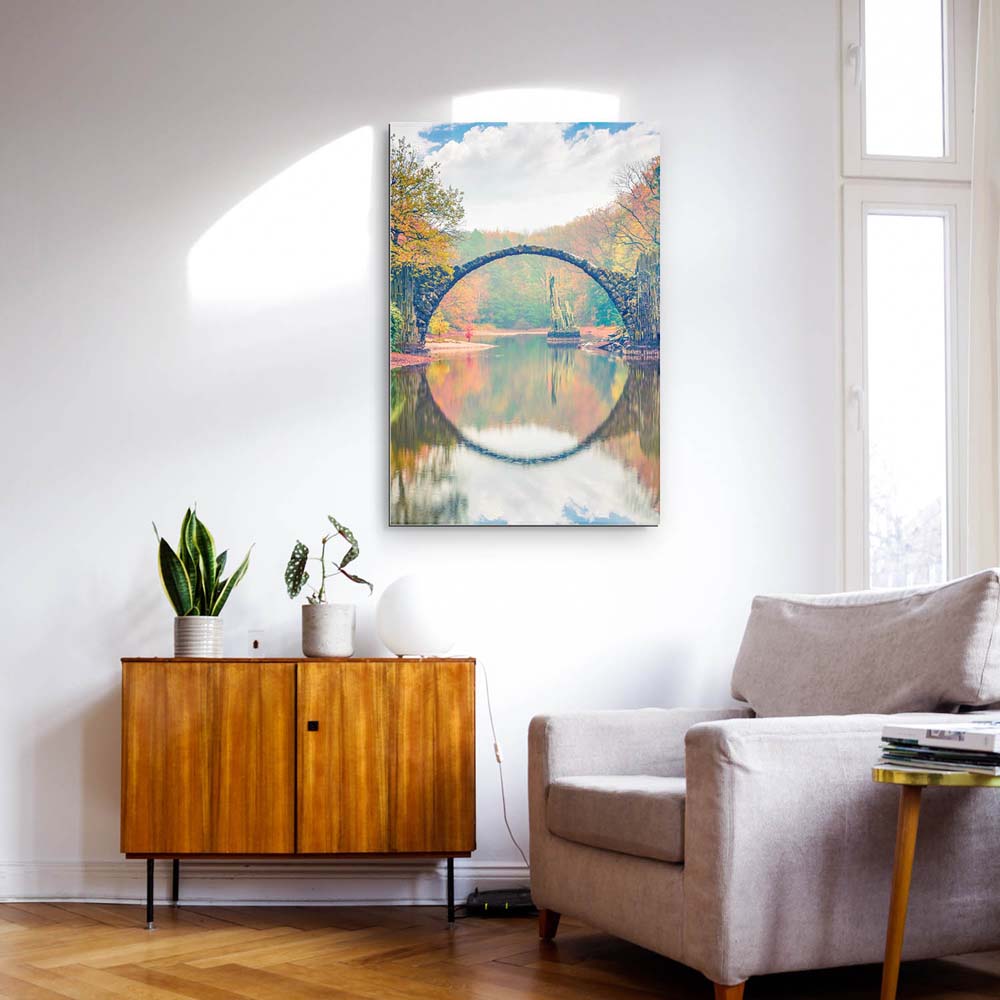 Alu-Dibond Bild 150x50cm groß Wald & Bäume Herbst Rakotzbrücke, Kromlau