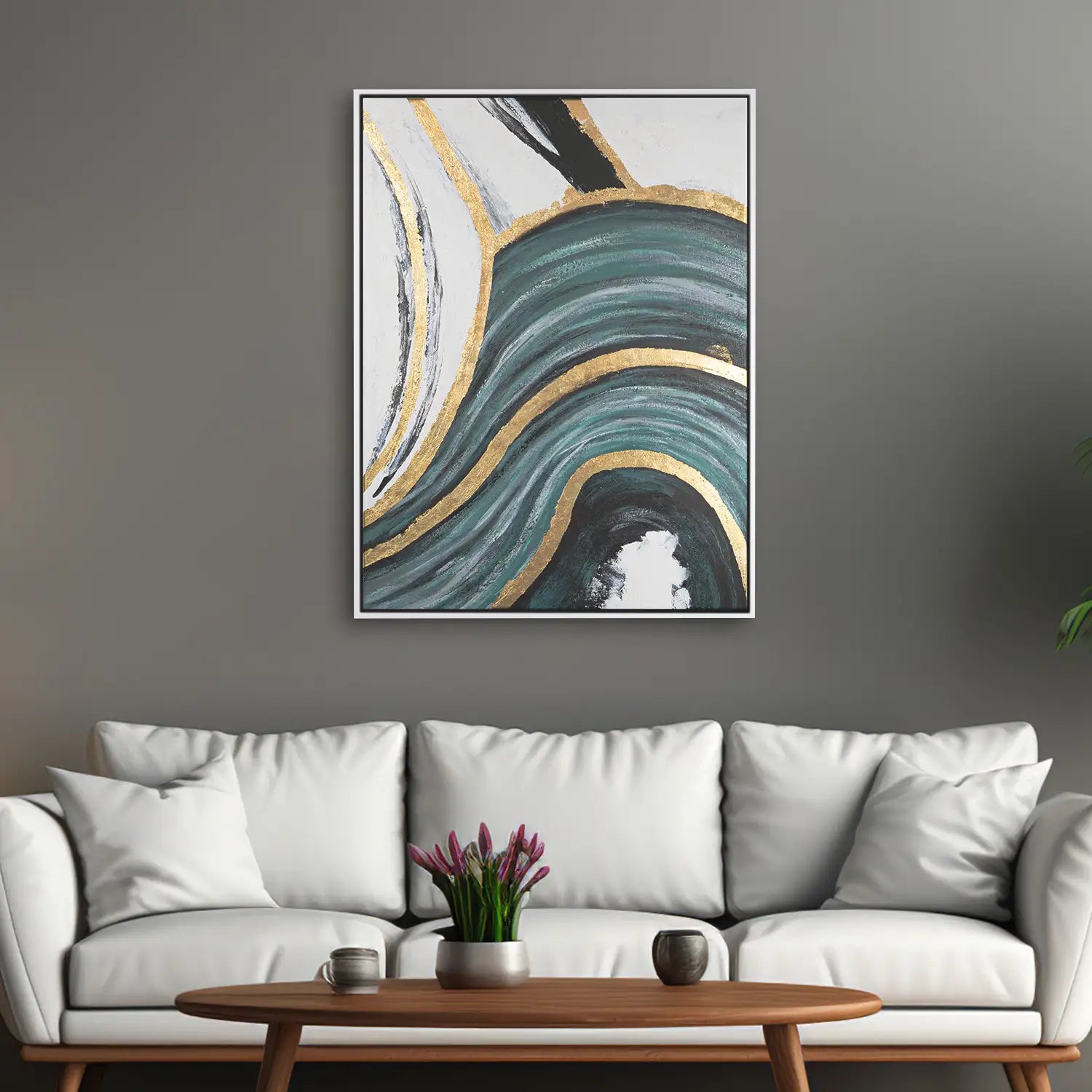 Leinwandbild 60x80 cm im Schattenfugenrahmen Weiß, handgemalt mit Acrylfarbe und Strukturpaste, abstrakte Licht- und Schattenwelten – „Schleier der Wahrheit“