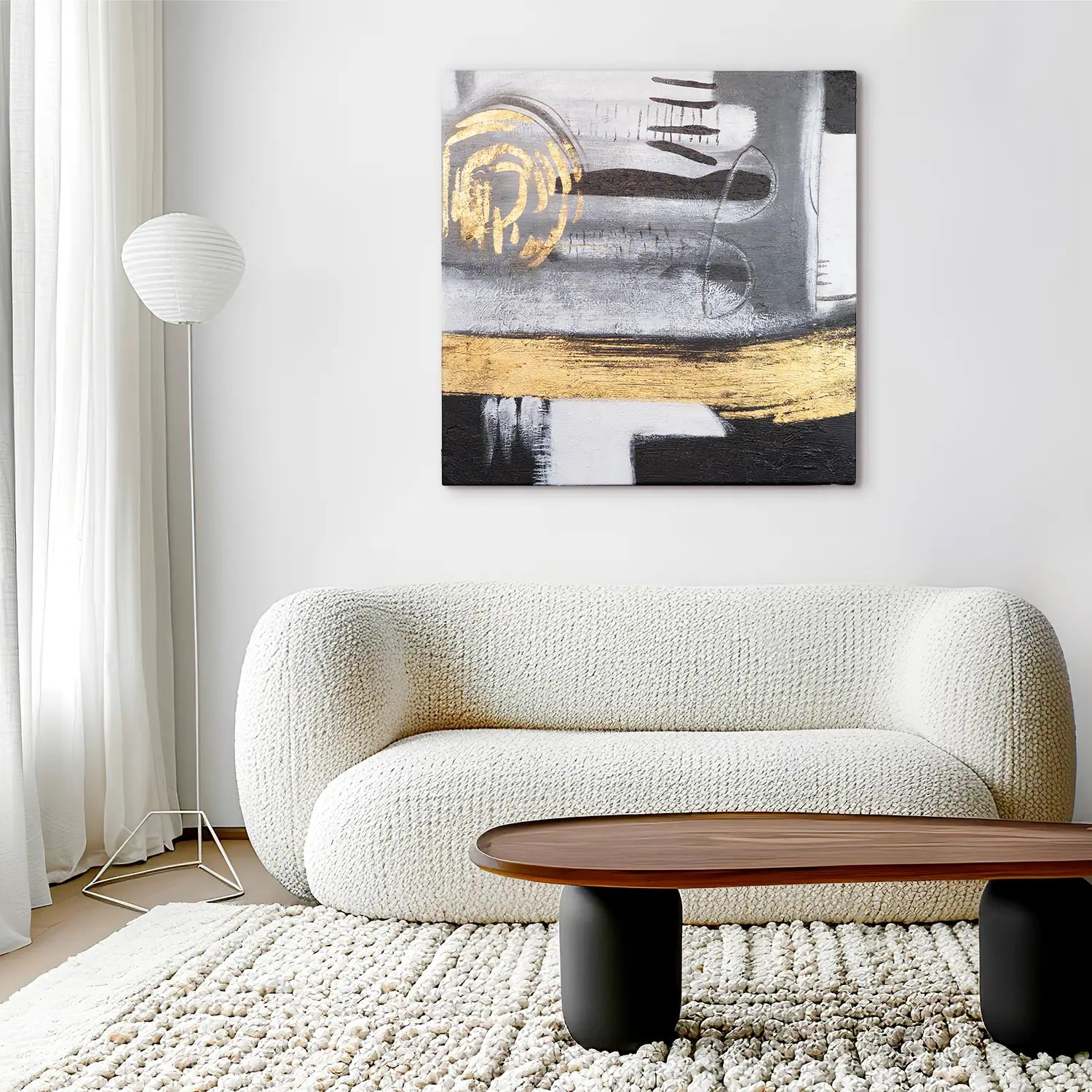 Leinwandbild handgemalt 80x80 cm ohne Rahmen, moderne Abstraktion in Gold und Grau – "Goldenes Jetzt"
