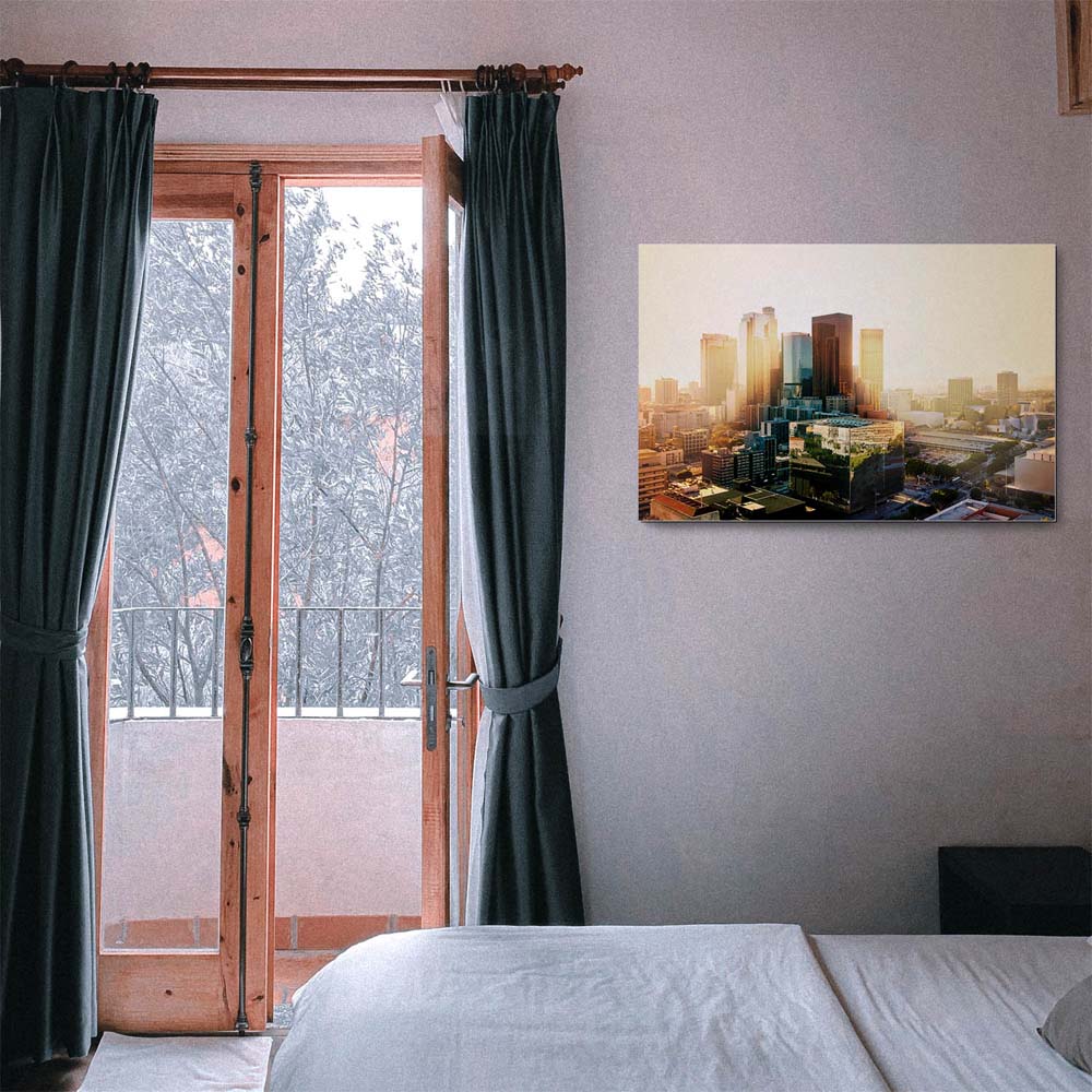 Skyline Los Angeles Sunset als Alu-Dibond Bild 120x60cm