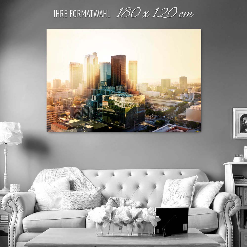Skyline Los Angeles Sunset als Acrylglasverbund Bild 180x120cm