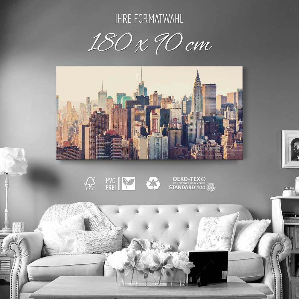 Skyline New York Vintage look als Keilrahmenbild 180x90cm
