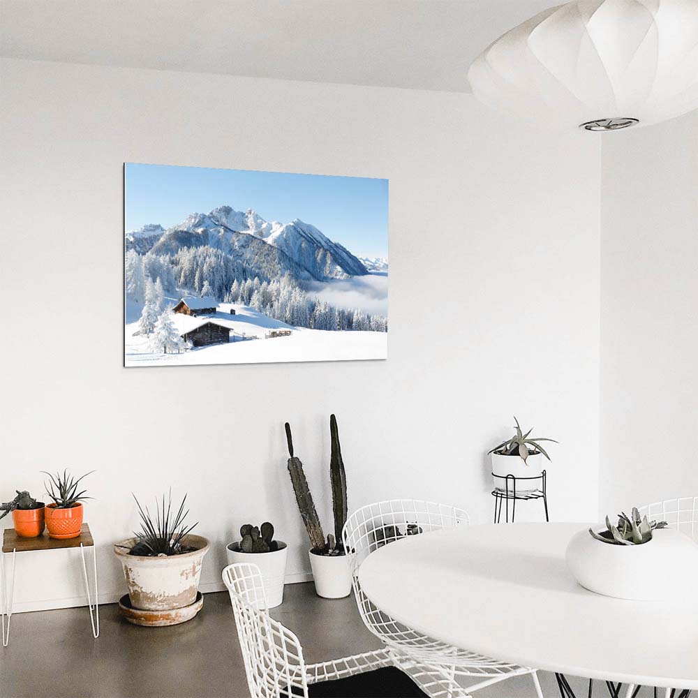 Berge & Gebirge Winterpanorama mit Hütte als Acrylglasverbund Bild 180x120cm
