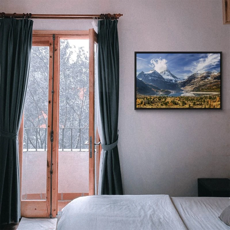 Berge & Gebirge Mount and Lake Magog Kanada im schwarzen Bilderrahmen, 120x60cm
