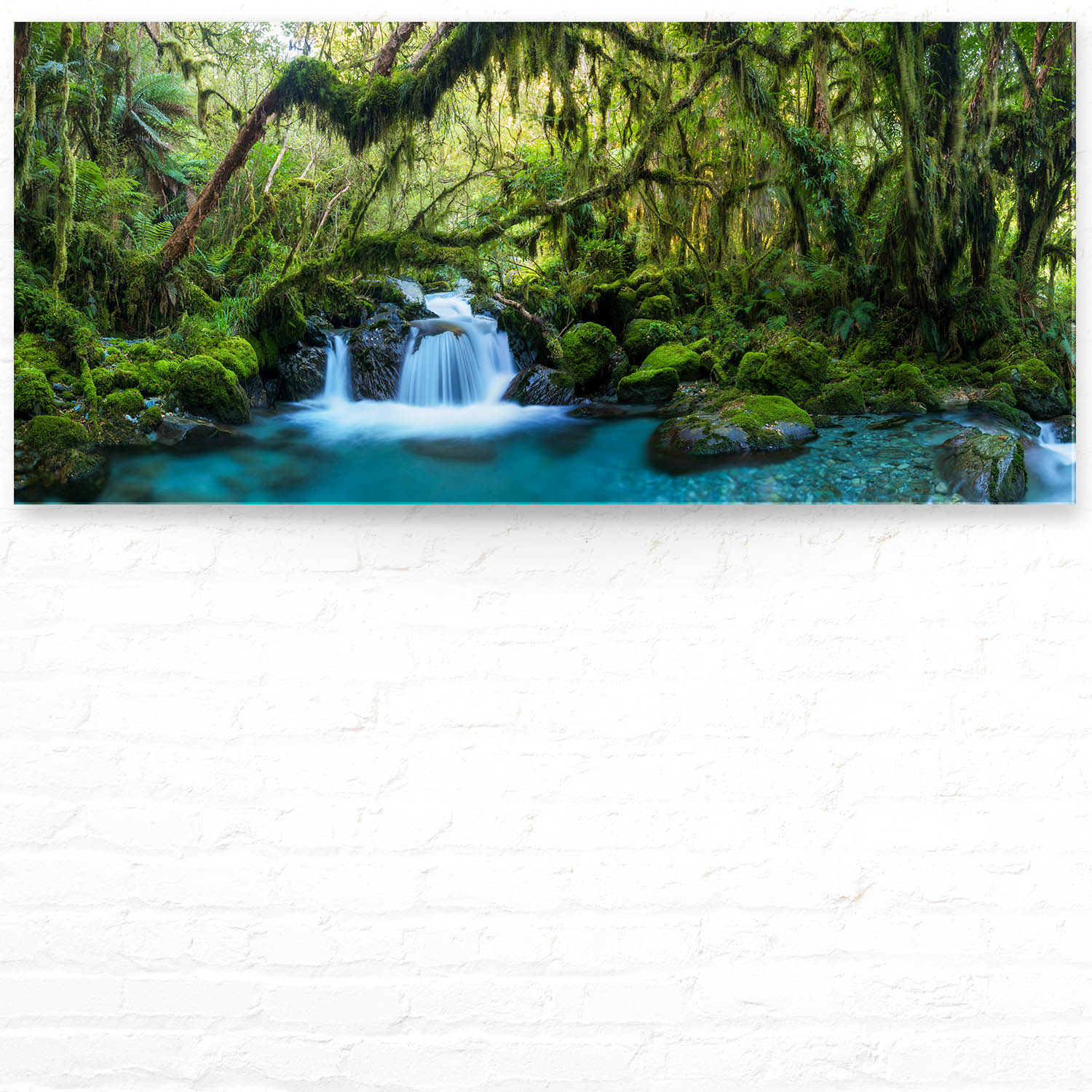 Acrylglasbild Dschungel, idylischer Bachlauf, 110x50cm groß