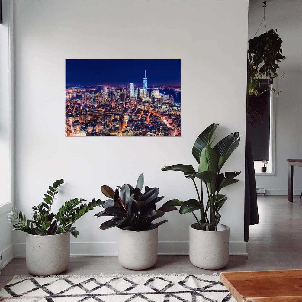 Poster Manhatten bei Nacht Skyline, 100x75cm groß