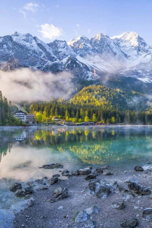 Poster 40x60cm im Hochformat, Eibsee mit Zuspitze Alpen Berge & Gebirge