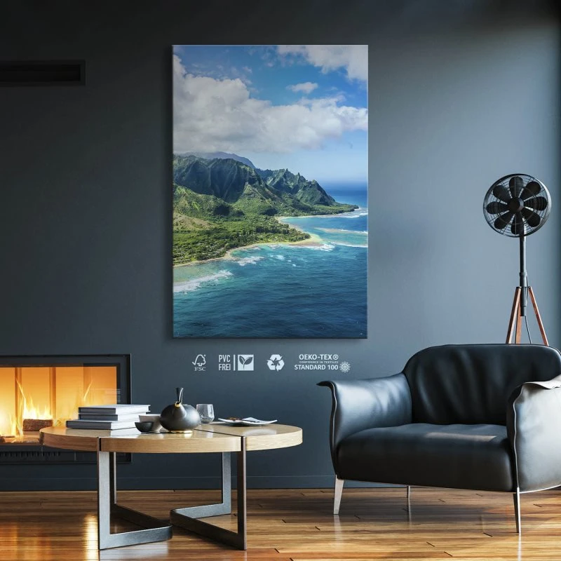 Leinwandbild Hochformat XXL 100x150cm, Berge & Gebirge Hawaii Klippen Insel Kauai