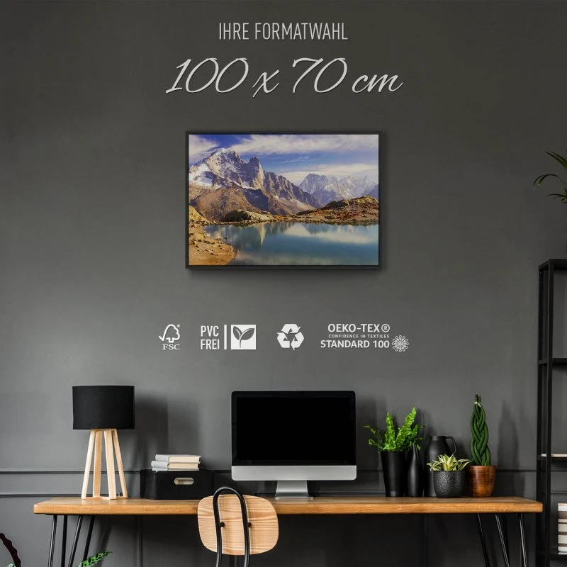 Berge & Gebirge Crystal Lakes Franz. Alpen im schwarzen Bilderrahmen, 100x70cm