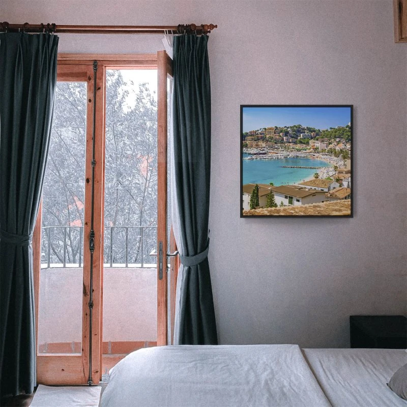 Strand & Meer Port de Soller, Mallorca im schwarzen Bilderrahmen, 50x50cm