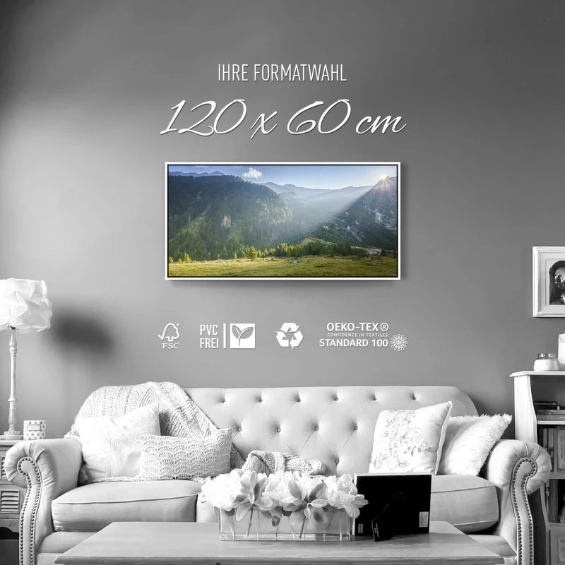 Berge & Gebirge Herbst Zillertal Tirol im weißen Bilderrahmen, 120x60cm