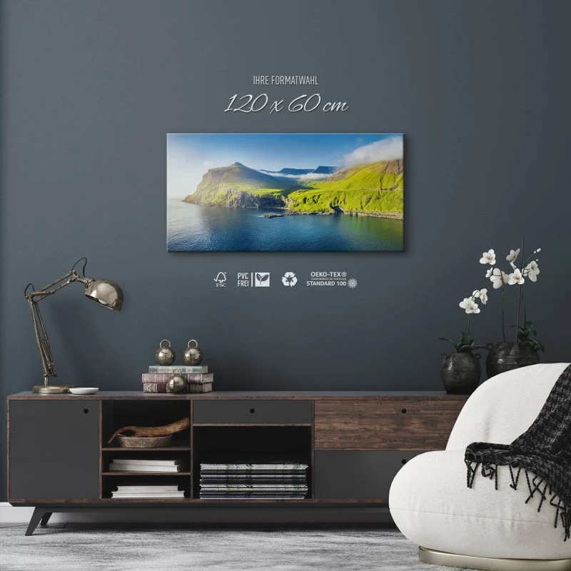 Leinwandbild 120x60cm Berge & Gebirge, Klippen Färör Inseln
