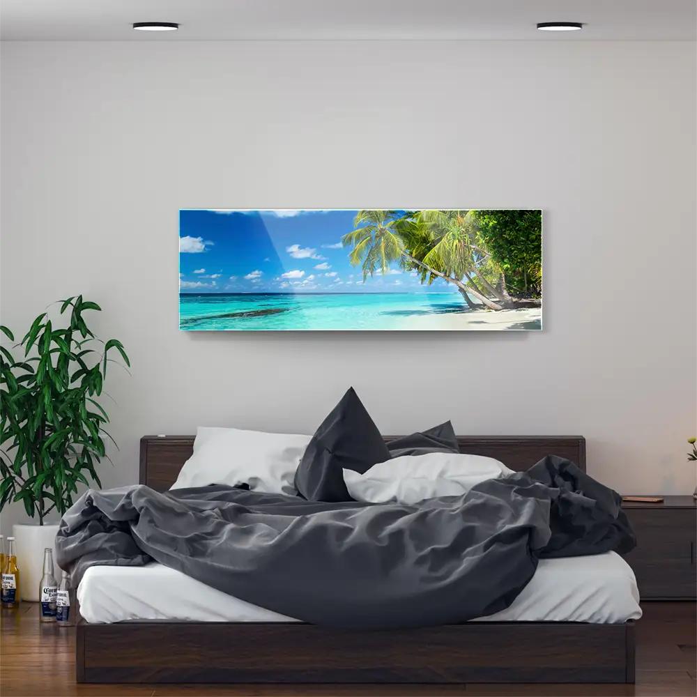 Acrylglasbild 150x50cm groß Strand & Meer Sandstrand mit Palmen