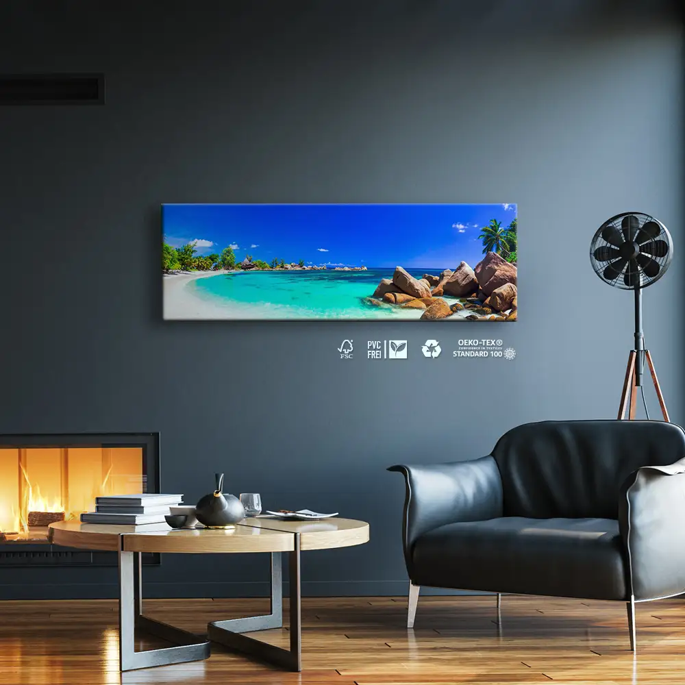 Keilrahmenbild 150x50cm, Strand & Meer Insel Praslin Seychellen