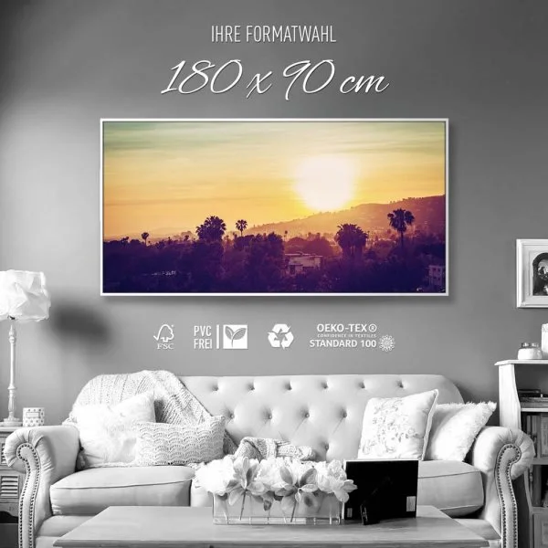 Skyline Los Angeles sunset im weißen Bilderrahmen, 180x90cm