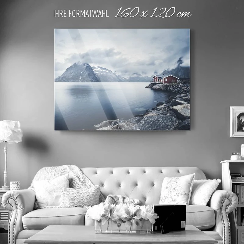 Berge & Gebirge Fischerhütte Lofoten als Acrylglasverbund Bild 160x120cm