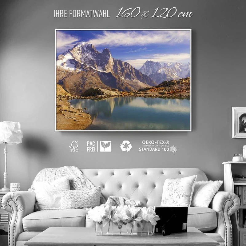 Berge & Gebirge Crystal Lakes Franz. Alpen im weißen Bilderrahmen, 160x120cm