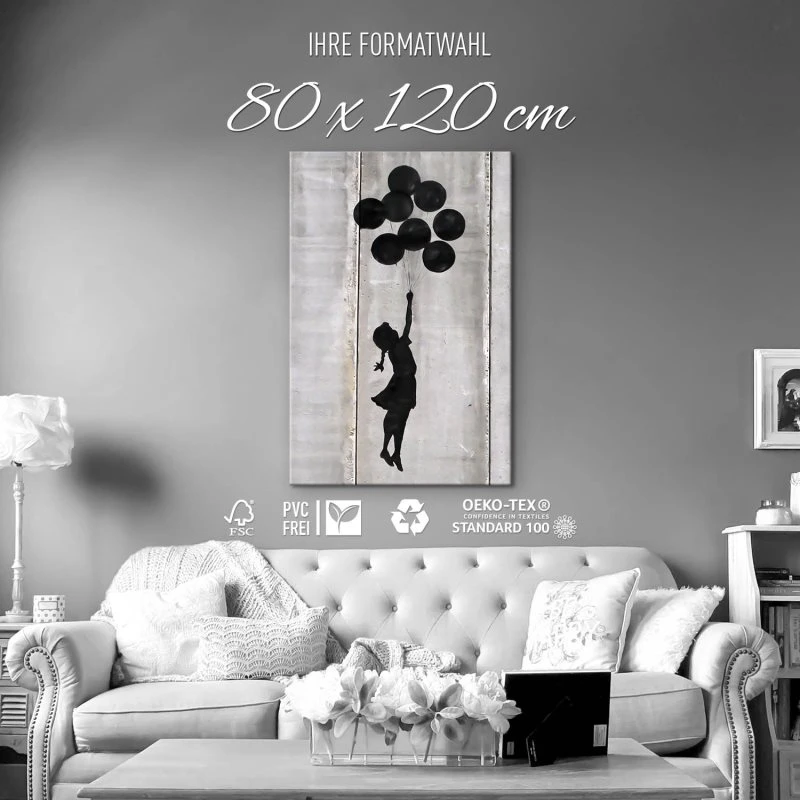 Keilrahmen Bild XXL Hochformat Banksy Girl with ballons 80x120cm groß