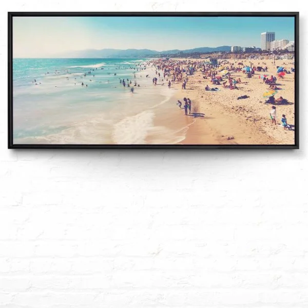 Strand & Meer Santa Monica Beach Los Angeles im schwarzen Bilderrahmen, 110x50cm