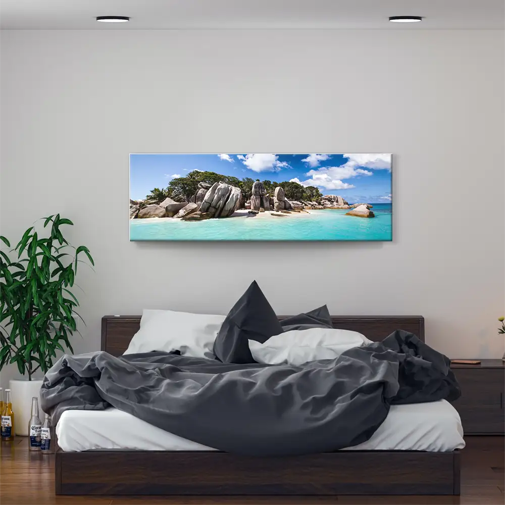 Strand & Meer Seychellen Insel als Leinwand Bild 150x50cm